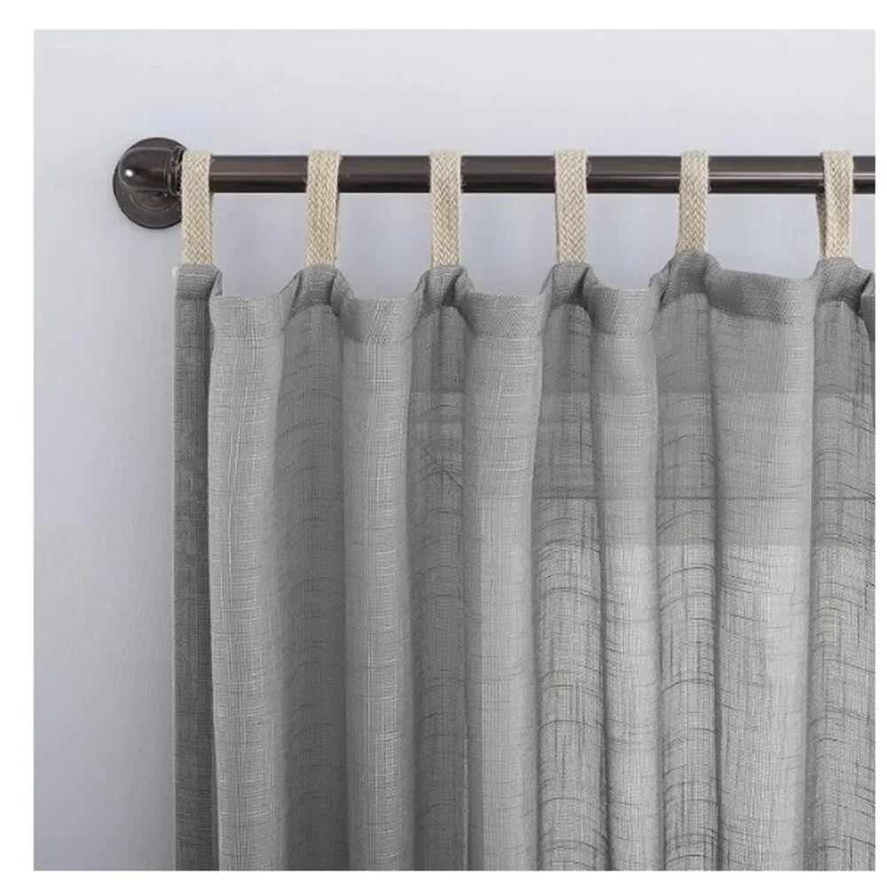 No. 918 Ceri Linen Jute Tabs Semi-Sheer Curtain Panels (2), 50